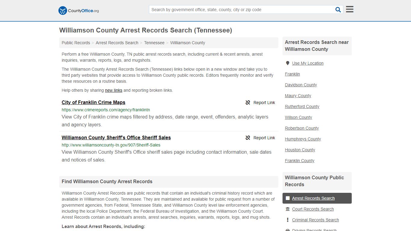 Arrest Records Search - Williamson County, TN (Arrests ...
